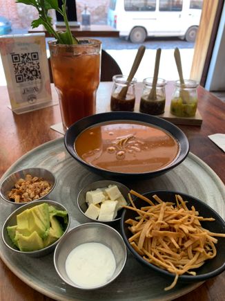 Tortilla soup and a Bloody.  Frida’s in Antigua.