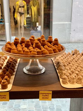 Lots of lingerie, er, chocolate shops….