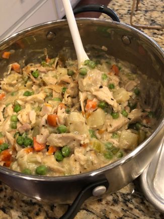 
This is the ATC recipe for chicken pie I saw in a youtube video. Chicken, onion, celery, carrots, potato and peas.  Everything from scratch and fresh veg.