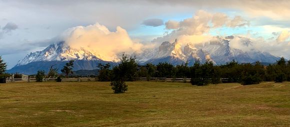The Torres del Paine Mountains as seen from our hotel 