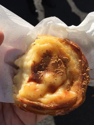 Pasteis de Nata ( egg custard tart). Straight out of the oven, still warms 