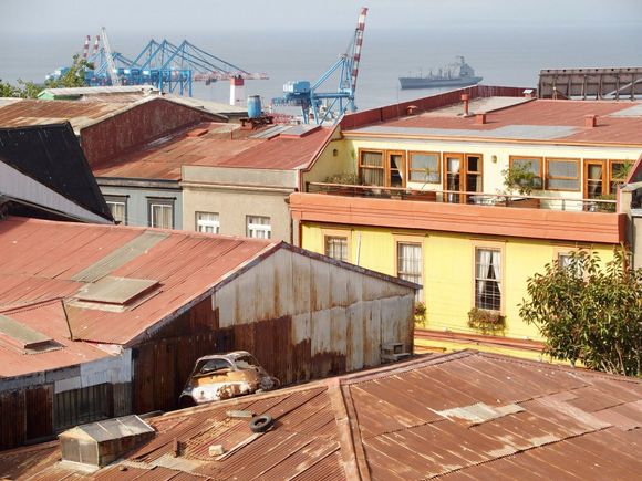 The view of car on roof from our room at Casa Galos
