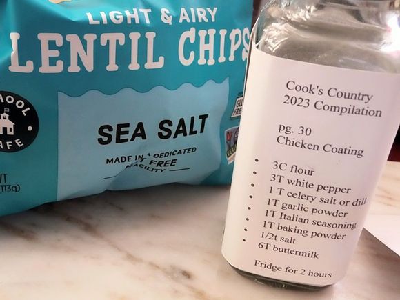 Thought it would be smart to re-use the jar. Oh, lentil chips, not chickpea chips.