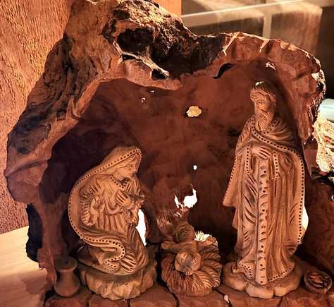 Bethlehem olive wood, one piece, with the bark of the tree still on the back.