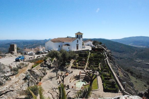 View from the castle ramparts to the church