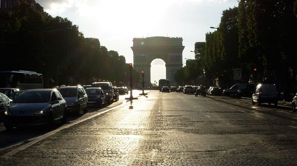 Crossing the Champs Elysee late in the day.