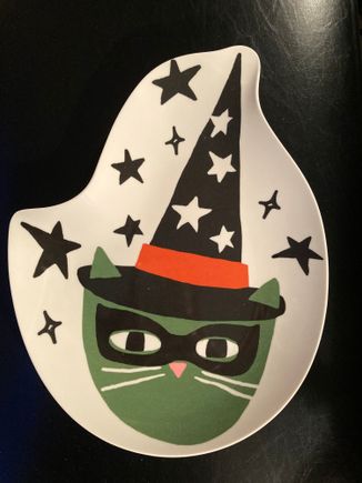 Here’s my $3 Halloween plate from Target. I like it because it’s a witch cat. I dressed as a witch for Halloween many years when I was little and I love cats, so it’s perfect!