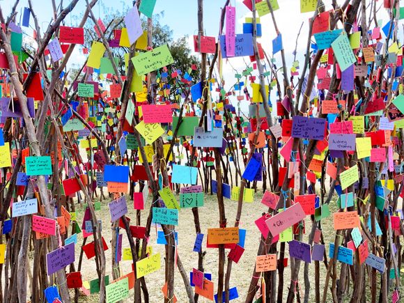 These flags are charming, heart warming & clatter in the breeze.  You can write your own message & add it to the group.