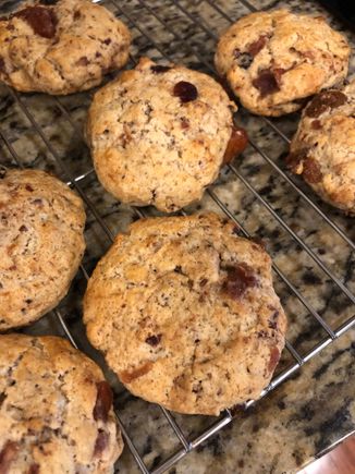 The larger ones are a bit flatter than normal, combination of a very hot and humid day and wetter dough. Still yummy, though!  I allowed us each one today and am freezing the rest for the weekend.  I am definitely making that mincemeat recipe again in November, it is just wildly delicious. 