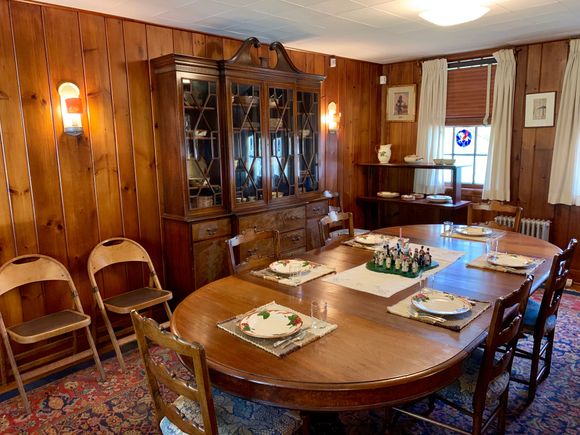 Her “fancy“ kitchen where she served all her guests meals on very pedestrian, corral like dishes. 