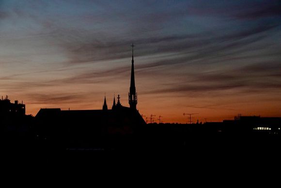 Sunset over Basilica of Reims
