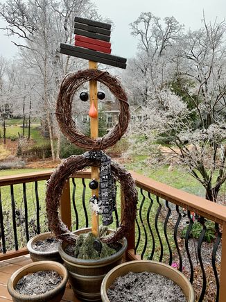 Joyce made this snowman a few years ago. Mother nature made the ice…
