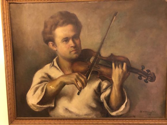 Painting of my Dad playing his fake Strad. 