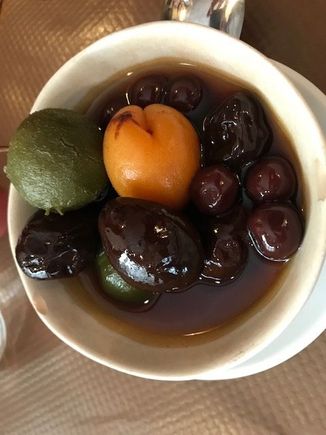 My DH's high octane dessert- fruit in Armagnac