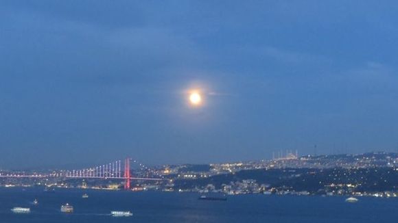 Asia and the first bridge overseen by the moon, from our balcony