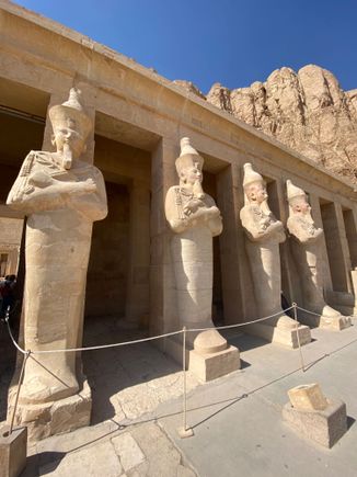 Row of statues of Hatshepsut - note the beard