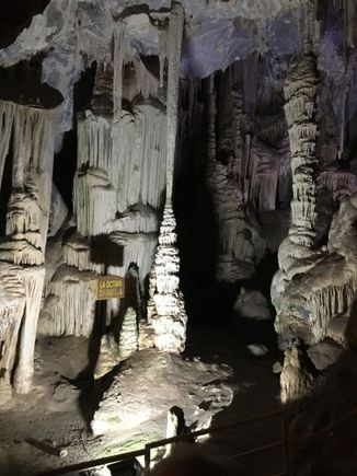 Stalactites meet stalagmites to form columns.