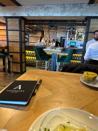 View (front of restaurant) from my favorite "Mesa Alta," high-topped table facing the main bar.