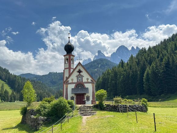 This is St. Giovanni Church set in a valley and surrounded by the majestic Dolomites! 