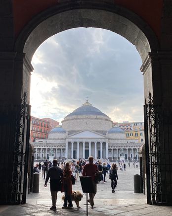 View of the Basilica di San Francesco di Paola from the Royal Palace archway