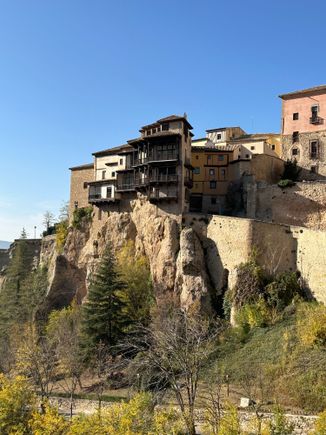 The famous hanging houses of Cuenca; there are three off these, brought back from dilapidation in the 1920s when the wood balconies were added