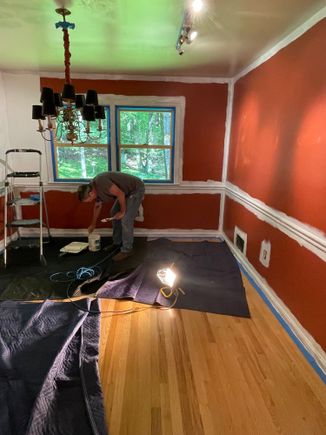 Sandy painting the dining room 


