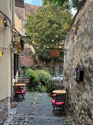 The terrace at Weinkeller, where we dined our last evening in Sibiu