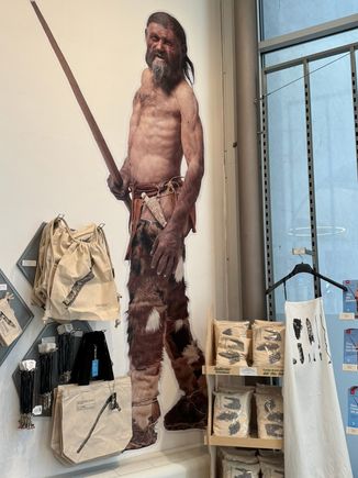 I took this in the museum's gift shop. Visitors are not allowed to take photos of Otzi, his clothing, his tools and his weapons
