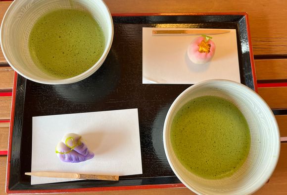 Matcha tea set at Hama-rikyu garden tea house 
