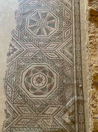 For the most part, you follow a defined path through the villa on elevated walkways. The first mosaics you'll see are mostly geometrics, with little sign of what's to come
