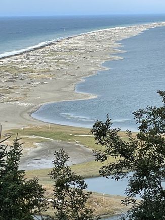 The Spit, it's an easy walk down to the Spit from the Observation Deck, with a  5.5 mile hike to the Lighthouse on the end of the Spit.  We didn't do the hike because if the tide comes up you can't get back.  No, not taking the hike had nothing to do with the 20 oz. Porterhouse I had last night at the 7 Cedars Casino!