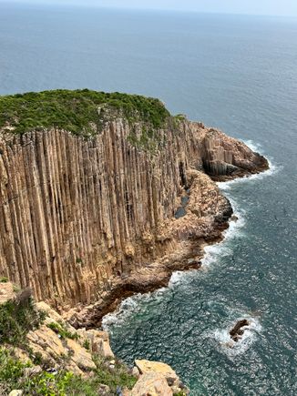 HK GeoPark - view of Po Pin Chau - most famous for the hexagonal columns made by lava