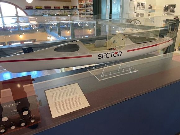 This is a small model of the boat D'Abovile piloted.  He capsized about 30 times.  It quite a story