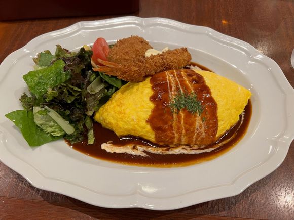 My delicious omurice with beef stew.