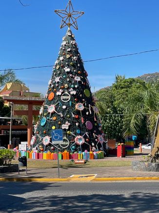 This is a daytime shot of Kyoto Plaza.  I don't know the history of the Japanese arch which is always here, but the rest of the plaza gets decorated for different occasions.