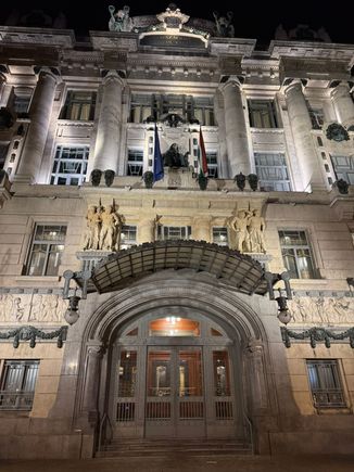 The square is lined with beautiful buildings as is so much of Budapest