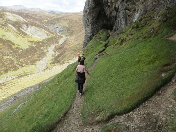 Descending along the cliffside path