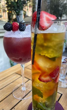 Nightcap—Pimms Cup and a Belmond signature cocktail-named after their property in Spain La Residencia