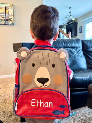 Joyce found this backpack for him.