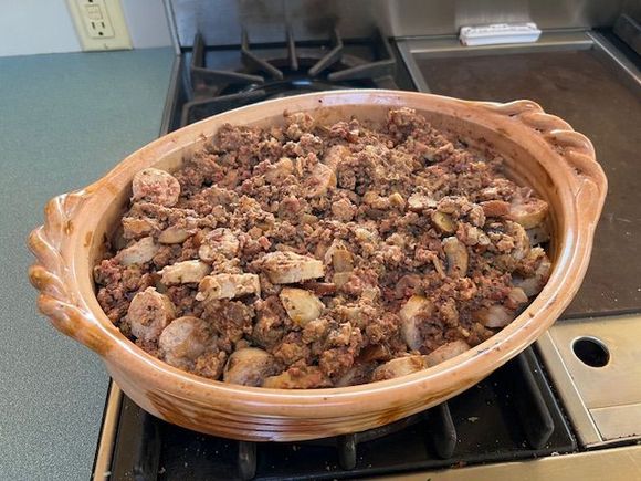 Meat stuffing with sausage and chestnuts