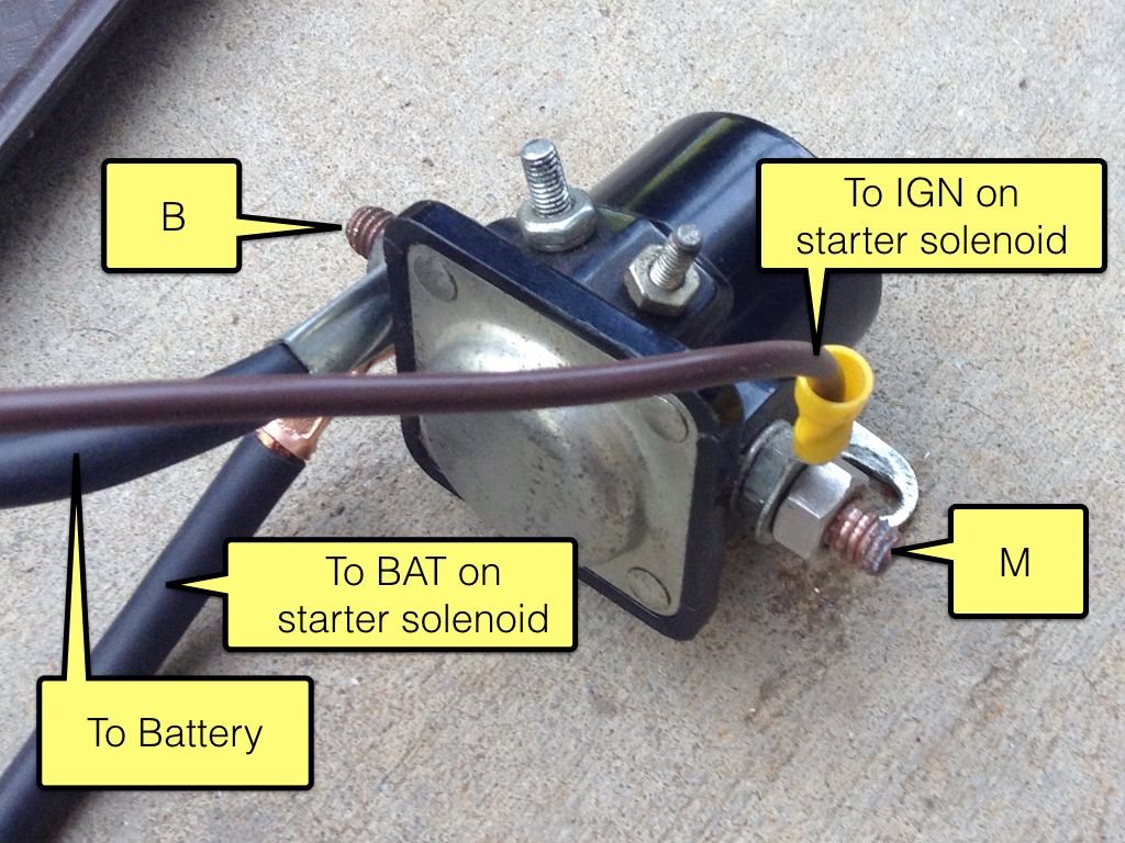 That 12 gauge wire will mirror the path of the 4 gauge wire all the way up to the fender well mounted starter relay.