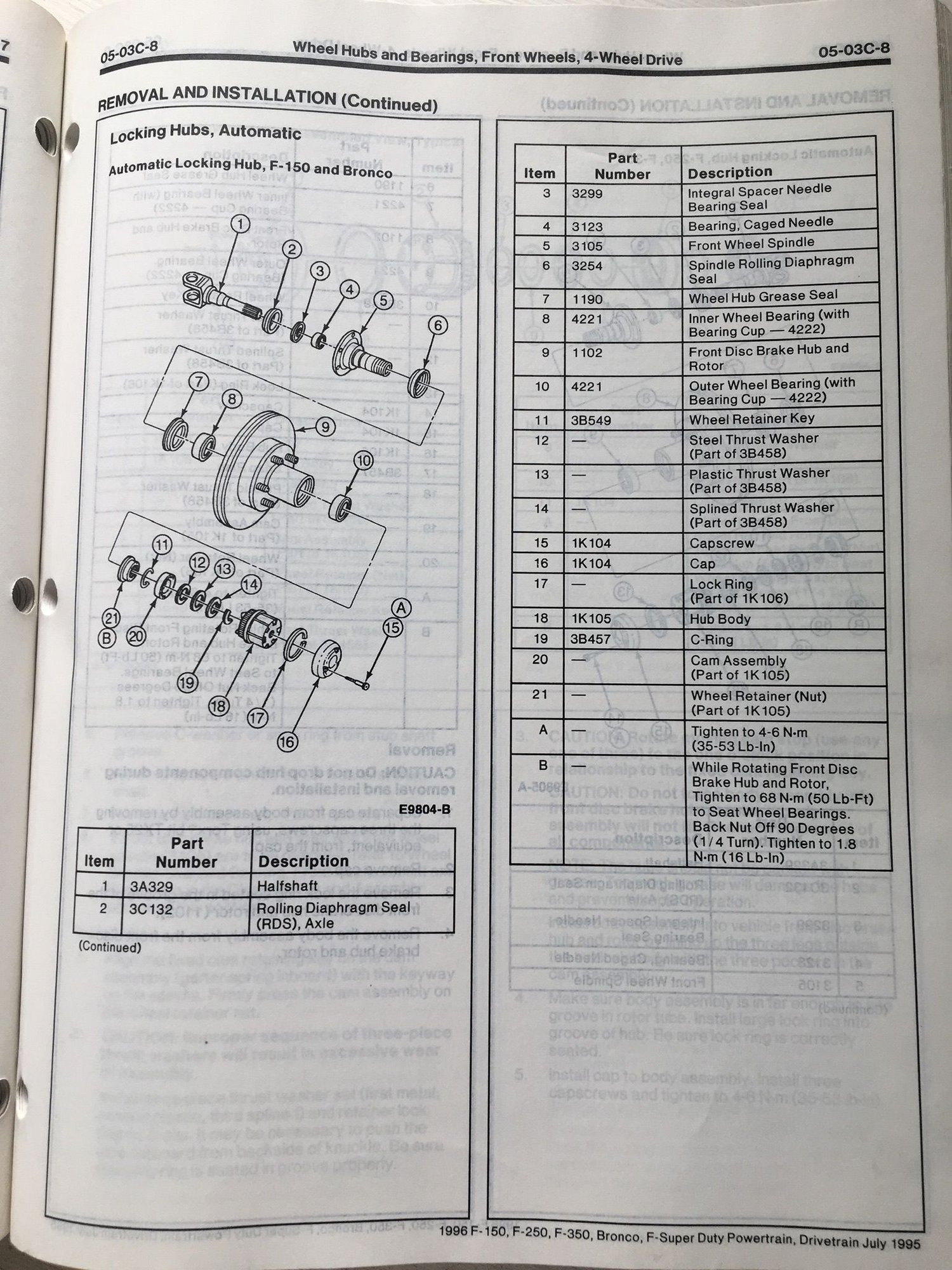 Dana 60 spindle nut correct torque/wheel bearing replacment Ford