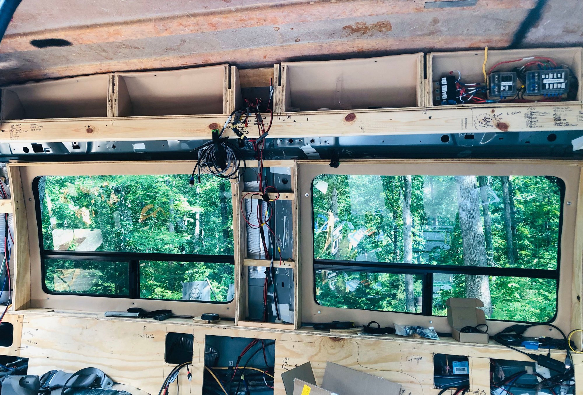 The left bank of cubbies in place