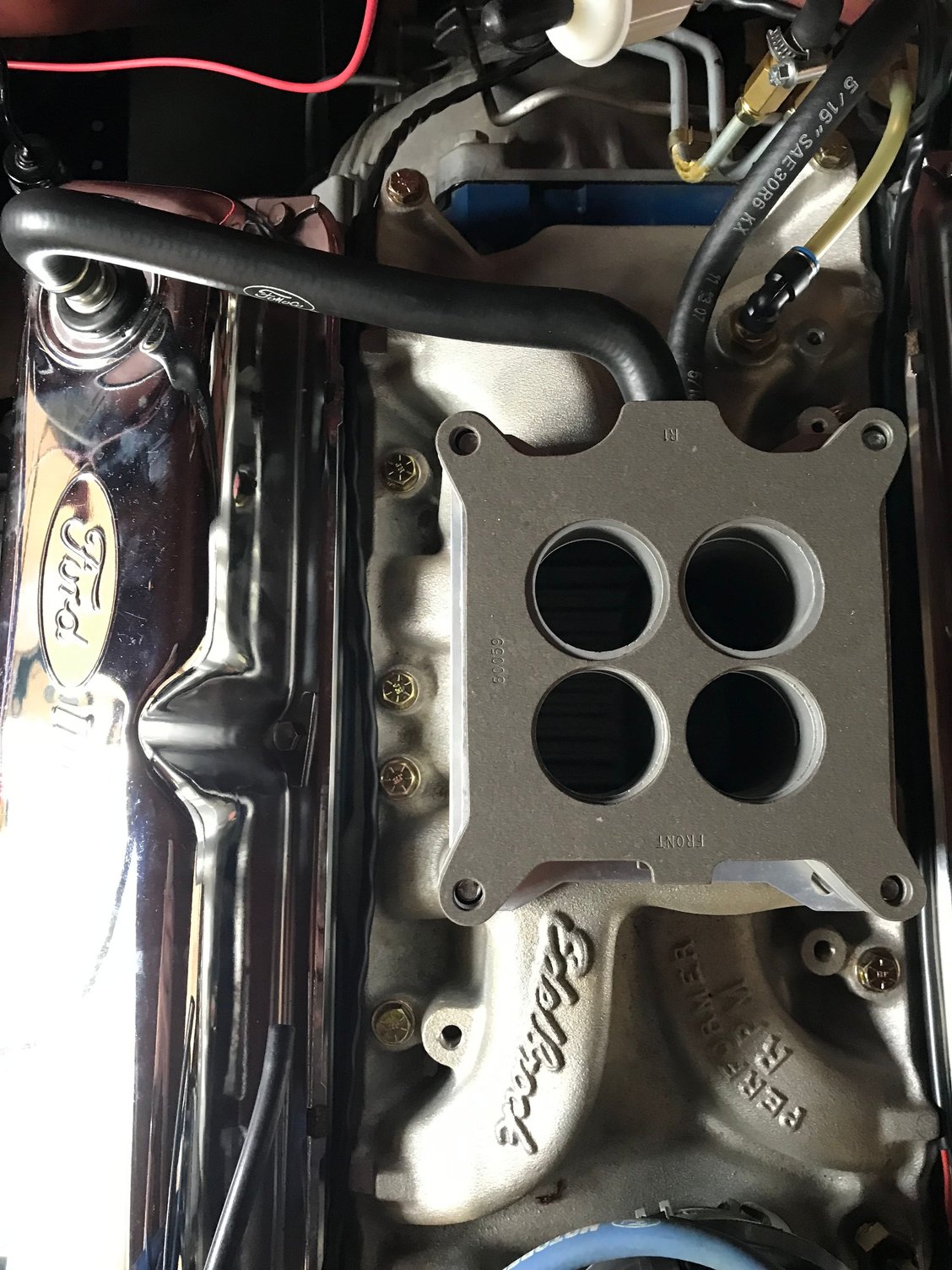 Ford OEM 4 Bbl Carb Spacer and Edelbrock intake manifold Ford Truck