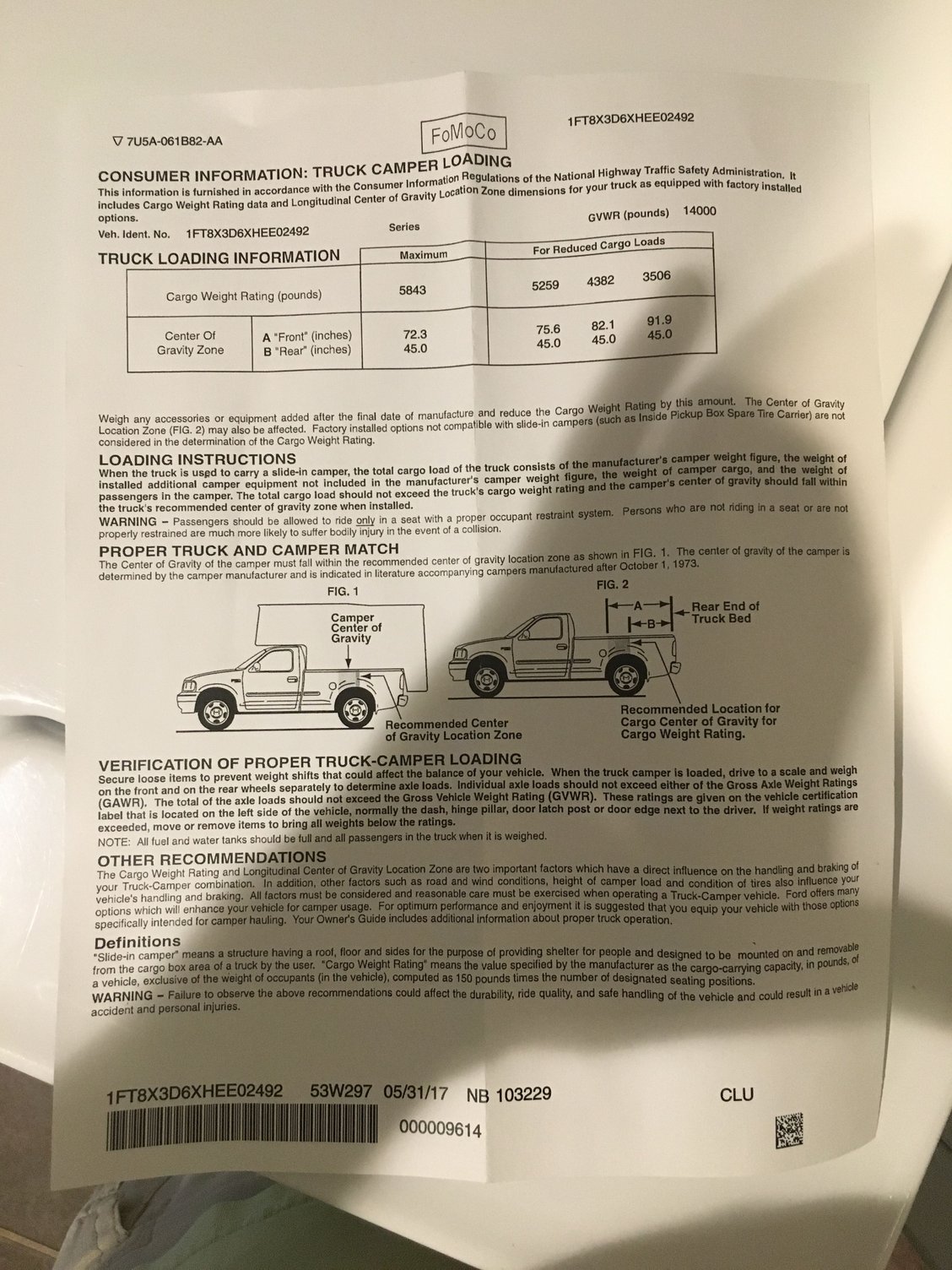 Camper Package Consumer Info Sheet Ford Truck Enthusiasts