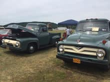 My 54 F100 and my 55 F350 at the Lock Haven car shkw, July 2016.