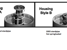 Early and revised oil filter housing standpipes
