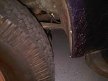 LT315 75R (6) - 1/2'' between inner fender and tire at full lock.  Rub's leaf spring a little.
