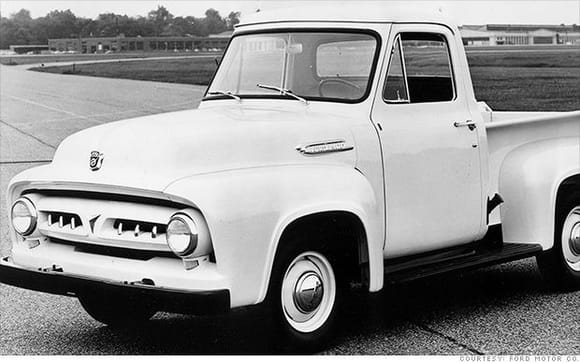 This is a Ford Promotional picture of a prototype truck. This is not a production truck. Notice the front bumper and the stainless hubcaps like the 48-52 trucks.