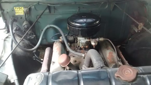 My 55 F-350 V-8 all original untouched engine with black air cleaner.